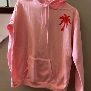 Pink Hoodie with Red Palm Tree Design